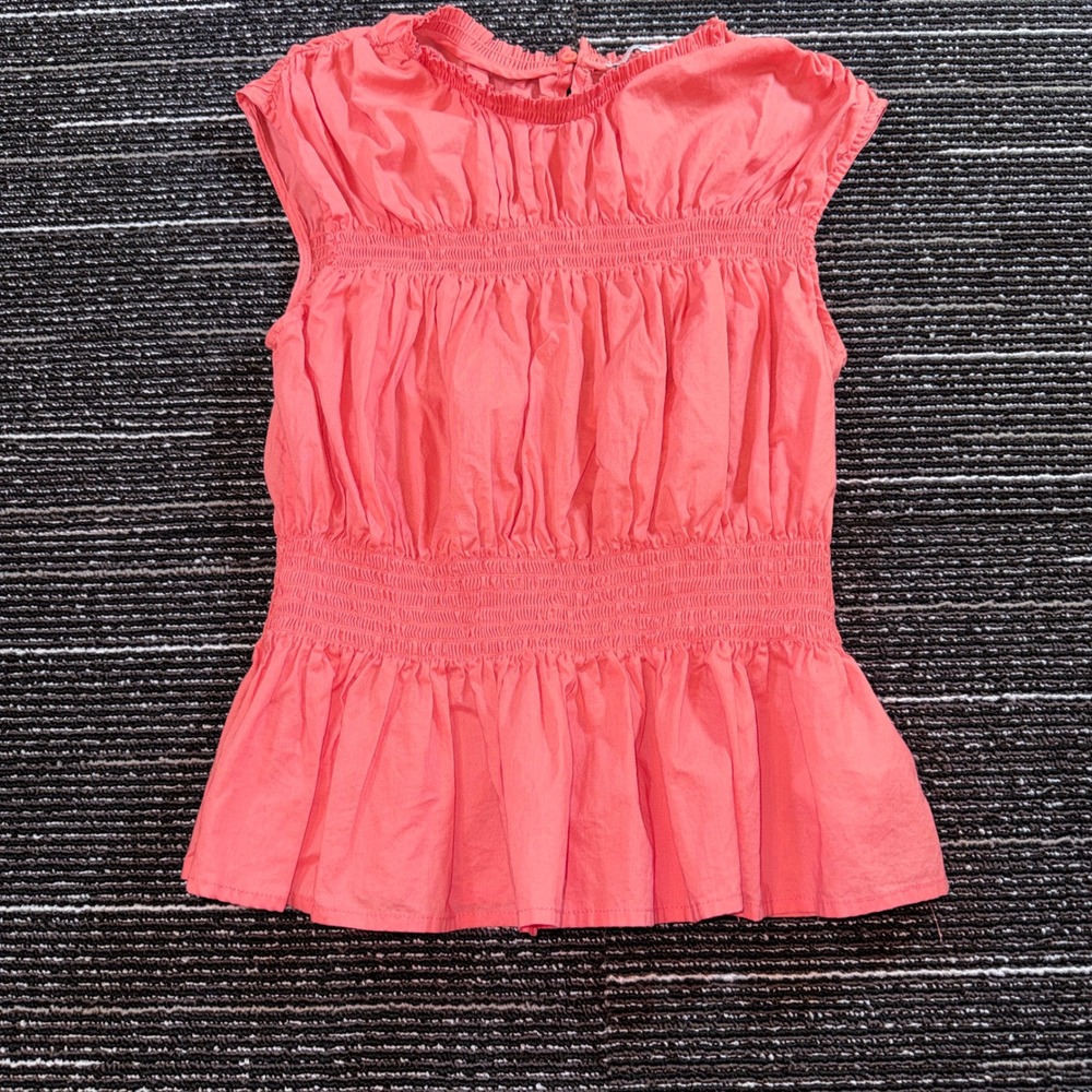 Joe's Jeans Smocked Peplum Top Women S Coral NWOT Lantana Ruffle Neck Cotton